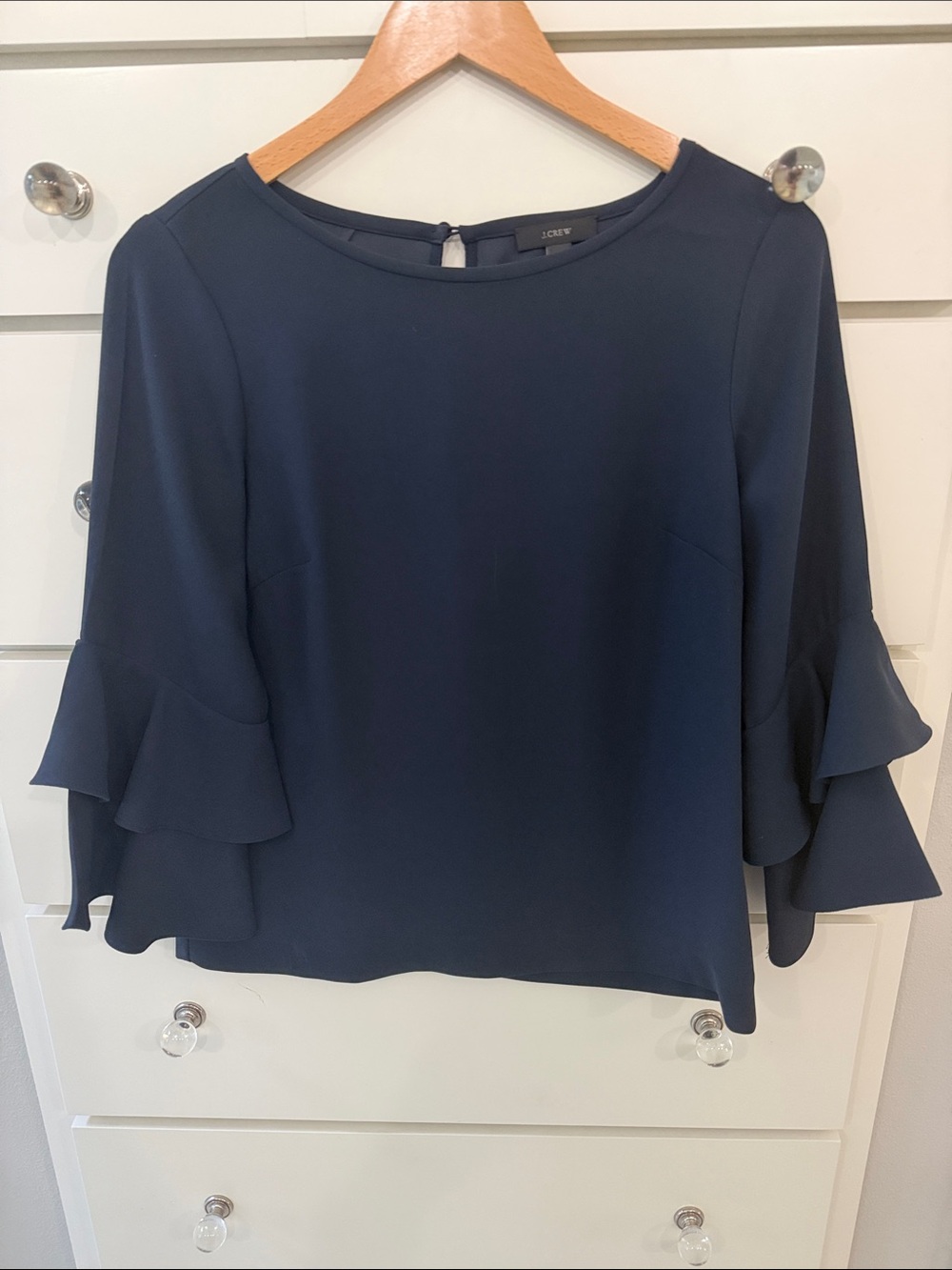 J. Crew Navy Ruffle Sleeve Blouse